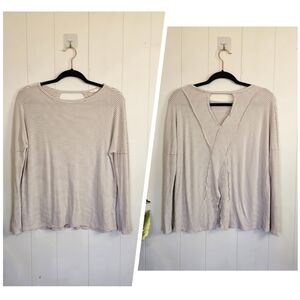 1.4.3 Story Beige Stripe Ribbed Long Sleeve Lagenlook Cut-Out Casual Minimalist